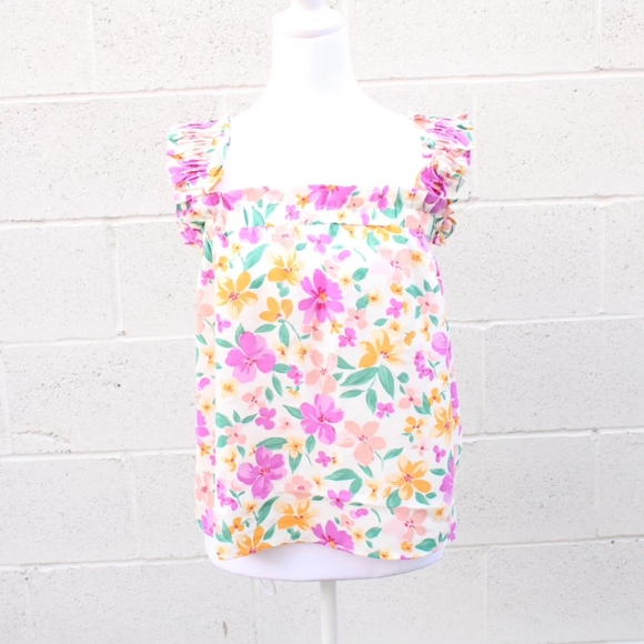 Flower Print Cinched Shoulder Top - Picture 3 of 4